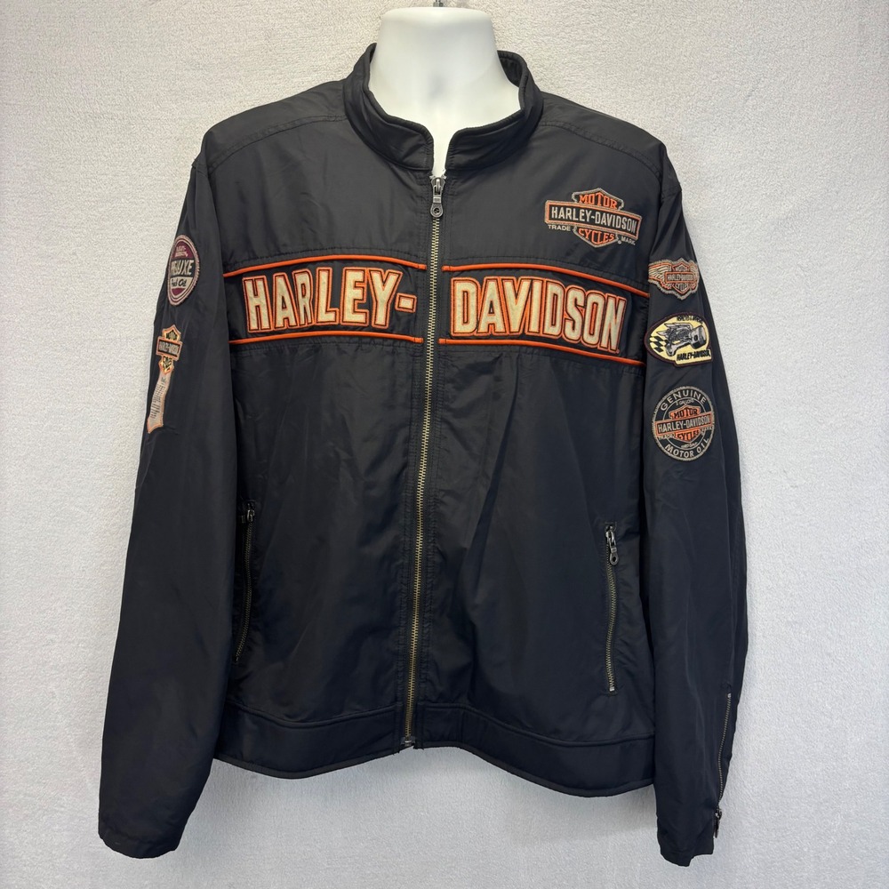 Harley Davidson Windbreaker Zip Up Jacket Mens XL Embroidered Patch Biker Moto